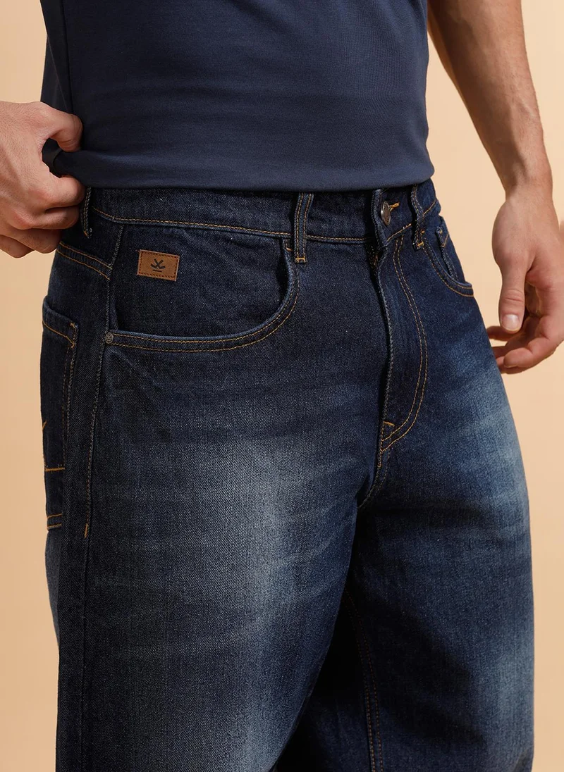 Wrogn Casual Heavy Fade Loose Fit Jeans | Dark Blue